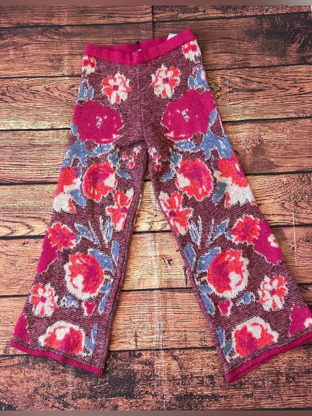 ZARA Floral JACQUARD KNIT Tunic Wide Leg Pants Set S